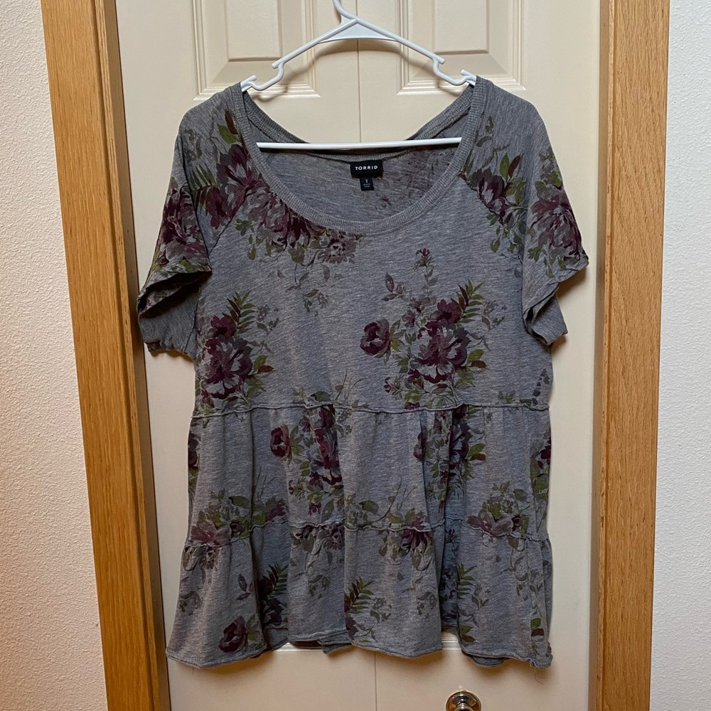 Torrid Grey Floral Babydoll Tee
